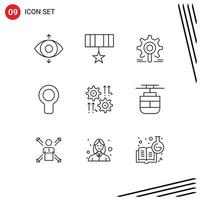 Group of 9 Outlines Signs and Symbols for gear wind gear air cooler Editable Vector Design Elements