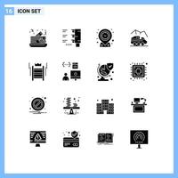 16 User Interface Solid Glyph Pack of modern Signs and Symbols of crown ladder targeting transport rover Editable Vector Design Elements