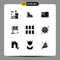 Group of 9 Modern Solid Glyphs Set for editing labor boot flag flag Editable Vector Design Elements