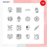 16 iconos creativos, signos y símbolos modernos de la red manual de inicio, haga clic en eliminar elementos de diseño vectorial editables vector