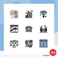 User Interface Pack of 9 Basic Filledline Flat Colors of kitchen seo cafe report browser Editable Vector Design Elements