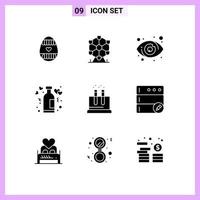 conjunto de 9 iconos modernos de la interfaz de usuario símbolos signos para el vino de prueba objetivo romance estilo de vida elementos de diseño vectorial editables vector