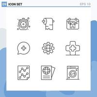 Group of 9 Outlines Signs and Symbols for setting plus calendar new add Editable Vector Design Elements