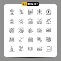 25 User Interface Line Pack of modern Signs and Symbols of finance network hording link globe Editable Vector Design Elements