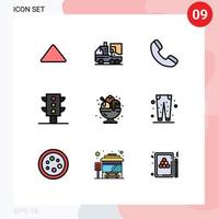 Pack of 9 Modern Filledline Flat Colors Signs and Symbols for Web Print Media such as ice cream birthday life transport lights Editable Vector Design Elements