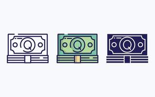 billete de moneda, línea de dinero e icono de glifo, ilustración vectorial vector