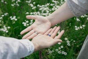 Close up wedding rings concept photo