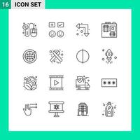 Pack of 16 creative Outlines of globe hardware tick computer up left Editable Vector Design Elements