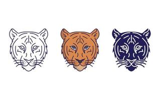 Tiger face line and glyph icon, vector illustration