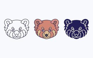 Red Panda face line and glyph icon, vector illustration