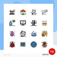 16 Universal Flat Color Filled Line Signs Symbols of communication market construction development business Editable Creative Vector Design Elements