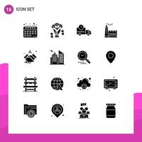 Modern Set of 16 Solid Glyphs Pictograph of house estate rush agreement construction Editable Vector Design Elements