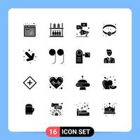 Editable Vector Line Pack of 16 Simple Solid Glyphs of right arrow video jewel bracelet Editable Vector Design Elements