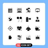 Editable Vector Line Pack of 16 Simple Solid Glyphs of right arrow video jewel bracelet Editable Vector Design Elements