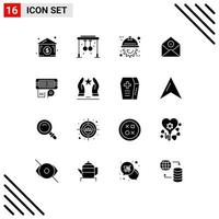 16 User Interface Solid Glyph Pack of modern Signs and Symbols of connection email engineer mail delete Editable Vector Design Elements