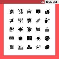 Solid Glyph Pack of 25 Universal Symbols of monitor desktop vacation computer pad Editable Vector Design Elements