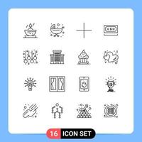 Group of 16 Outlines Signs and Symbols for balls note add currency money Editable Vector Design Elements