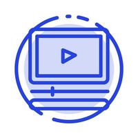 reproductor de video audio mp3 mp4 línea punteada azul icono de línea vector