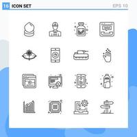 Pictogram Set of 16 Simple Outlines of concept help drugs contact center Editable Vector Design Elements