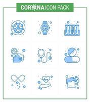 Simple Set of Covid19 Protection Blue 25 icon pack icon included pandemic hand pulse covid test viral coronavirus 2019nov disease Vector Design Elements