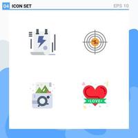 Pack of 4 creative Flat Icons of document financial bolt aim hunting Editable Vector Design Elements