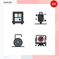 Pack of 4 Modern Filledline Flat Colors Signs and Symbols for Web Print Media such as window security electric key board Editable Vector Design Elements