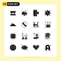 Editable Vector Line Pack of 16 Simple Solid Glyphs of landscape data management contact content storage smart phone Editable Vector Design Elements