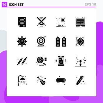 Stock Vector Icon Pack of 16 Line Signs and Symbols for security screen write management sunset Editable Vector Design Elements