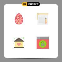 Modern Set of 4 Flat Icons Pictograph of celebration baby egg notes doll Editable Vector Design Elements