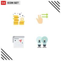 Paquete de 4 iconos planos de interfaz de usuario de signos y símbolos modernos de elementos de diseño vectorial editables en posición correcta de la moneda objetivo en efectivo vector