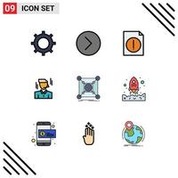 Modern Set of 9 Filledline Flat Colors Pictograph of connection base alert man manager Editable Vector Design Elements