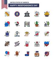 Pack of 25 USA Independence Day Celebration Flat Filled Lines Signs and 4th July Symbols such as states american flag soda cola Editable USA Day Vector Design Elements