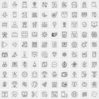 100 Universal Black Line Icons on White Background vector