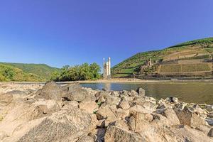 Panoramic view over the Rhine with Bingen mouse tower at water record low photo