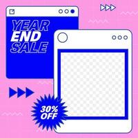 Social media post template in retro design style. Feed template with year end sale text. vector