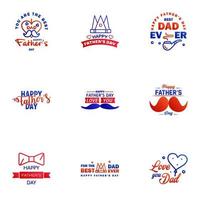 Set of Happy Fathers day elements 9 Blue and red Vector illustration Editable Vector Design Elements