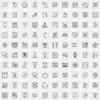 100 Universal Black Line Icons on White Background vector