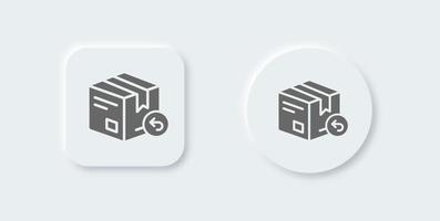 Return package solid icon in neomorphic design style. Parcel signs vector illustration.