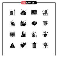 Set of 16 Commercial Solid Glyphs pack for target megaphone seo campaign os Editable Vector Design Elements