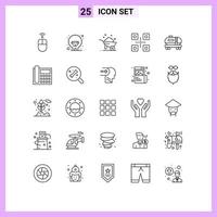 25 User Interface Line Pack of modern Signs and Symbols of tank japanese food barrow food and restaurant fish Editable Vector Design Elements