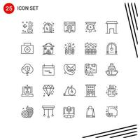 Pack of 25 Modern Lines Signs and Symbols for Web Print Media such as performance dashboard shopping filters pack Editable Vector Design Elements