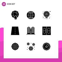 9 Universal Solid Glyph Signs Symbols of building grid atom creative bridge Editable Vector Design Elements