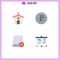 Modern Set of 4 Flat Icons Pictograph of church ruble cross coin devices Editable Vector Design Elements