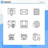 Modern 9 Line style icons Outline Symbols for general use Creative Line Icon Sign Isolated on White Background 9 Icons Pack vector