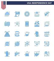 Happy Independence Day 25 Blues Icon Pack for Web and Print holiday festivity dollar celebration needle Editable USA Day Vector Design Elements