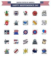 25 USA Flat Filled Line Pack of Independence Day Signs and Symbols of invitation envelope bbq email sports Editable USA Day Vector Design Elements