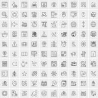 100 Universal Black Line Icons on White Background vector