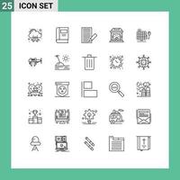 Group of 25 Lines Signs and Symbols for solar flame communication fire place receive Editable Vector Design Elements