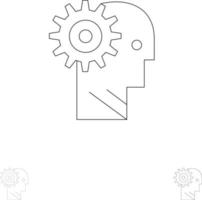 Solution Brain Gear Man Mechanism Personal Working Bold and thin black line icon set vector