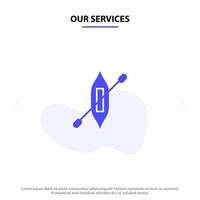 Our Services Boat Canoe Kayak Ship Solid Glyph Icon Web card Template vector